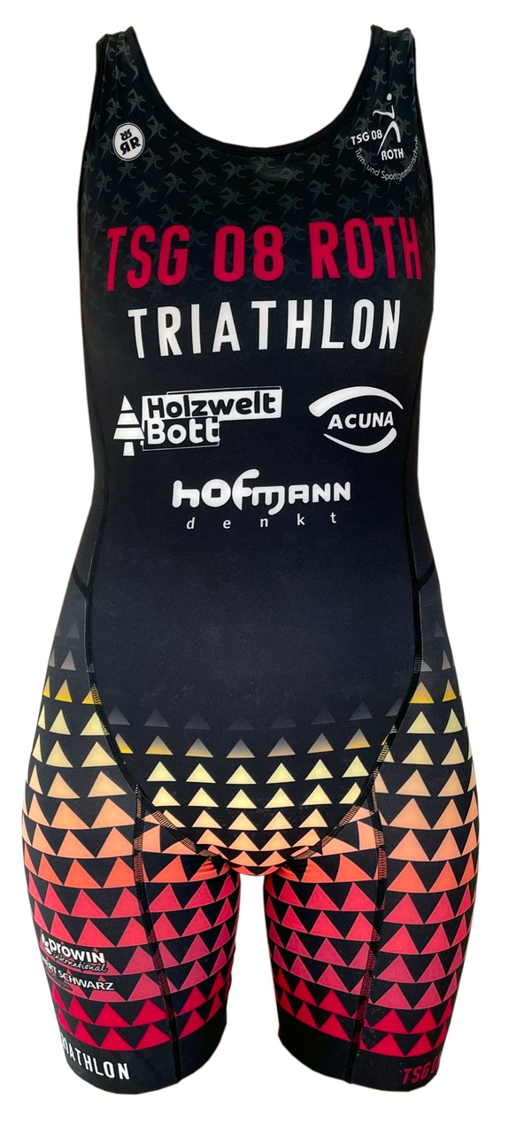Närbild på en triathlondräkt som visar materialets textur och dragkedjan framtill.